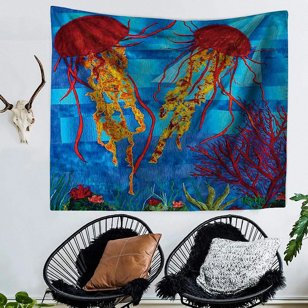 

Vintage Marine life tapestry Poster Decorative Banner Flag Sea turtle sea horse octopus jellyfish whale squid Wall Hanging Cloth