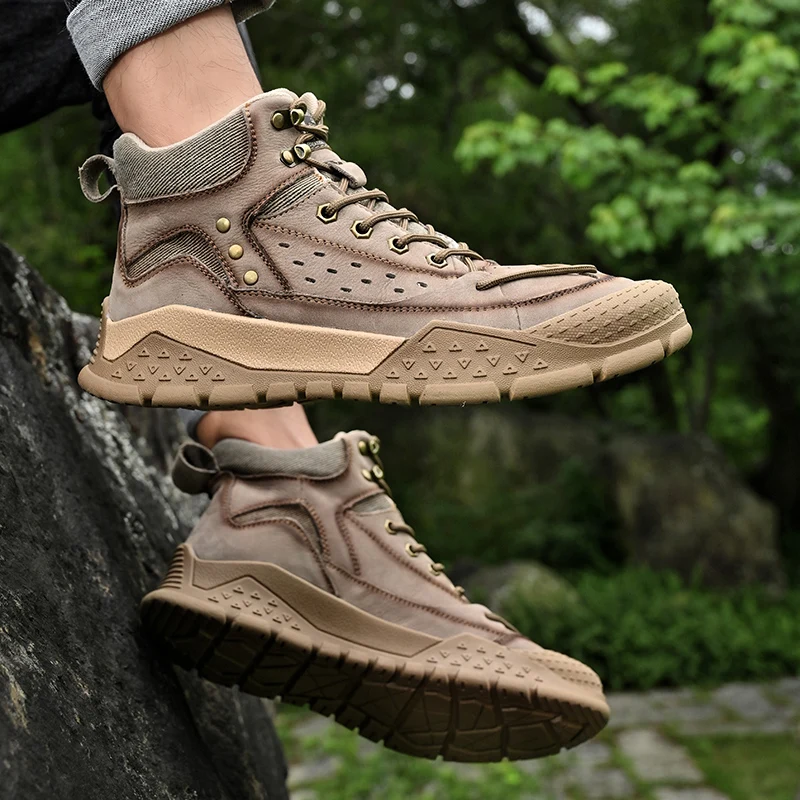 Новые Брендовые мужские уличные удобные короткие ботинки из воловьей кожи на