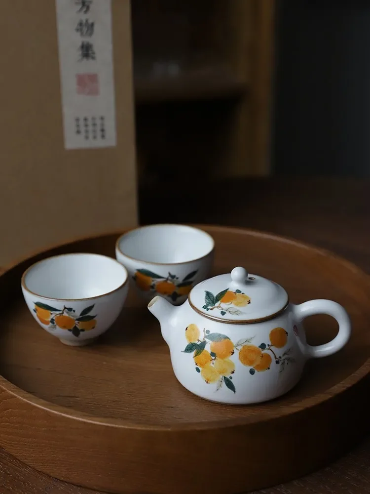 Fangwu коллекция нижней глазури цвет чистый ручная роспись loquat чайный горшок один