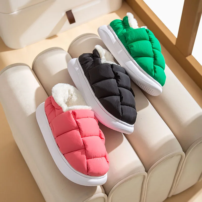 

Rimocy Soft Plush Winter Indoor Slippers for Women Men Thick Bottom Non-Slip Cotton Home Shoes Indoor Keep Warm Couples Shoes