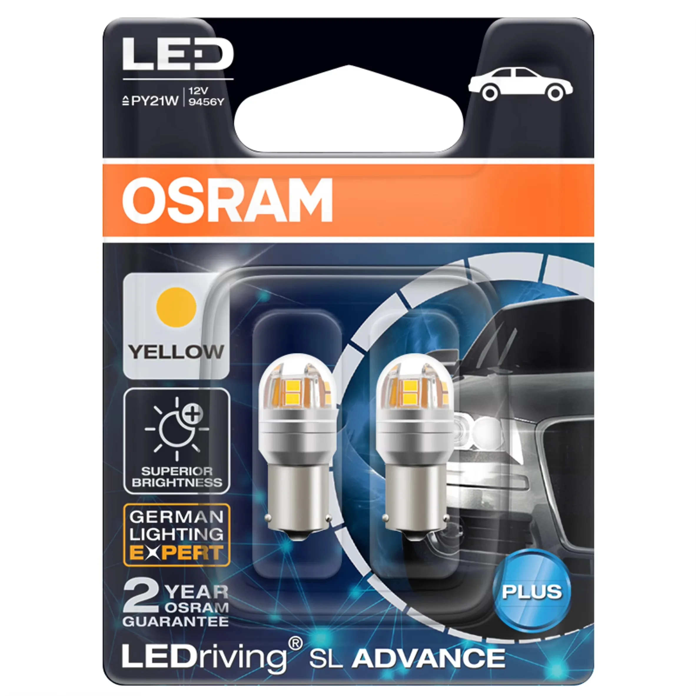 OSRAM LED 12 В PY21W S25 1156 2 5 Вт LEDriving SL Advance Желтый Янтарный Автомобильный противотуманный