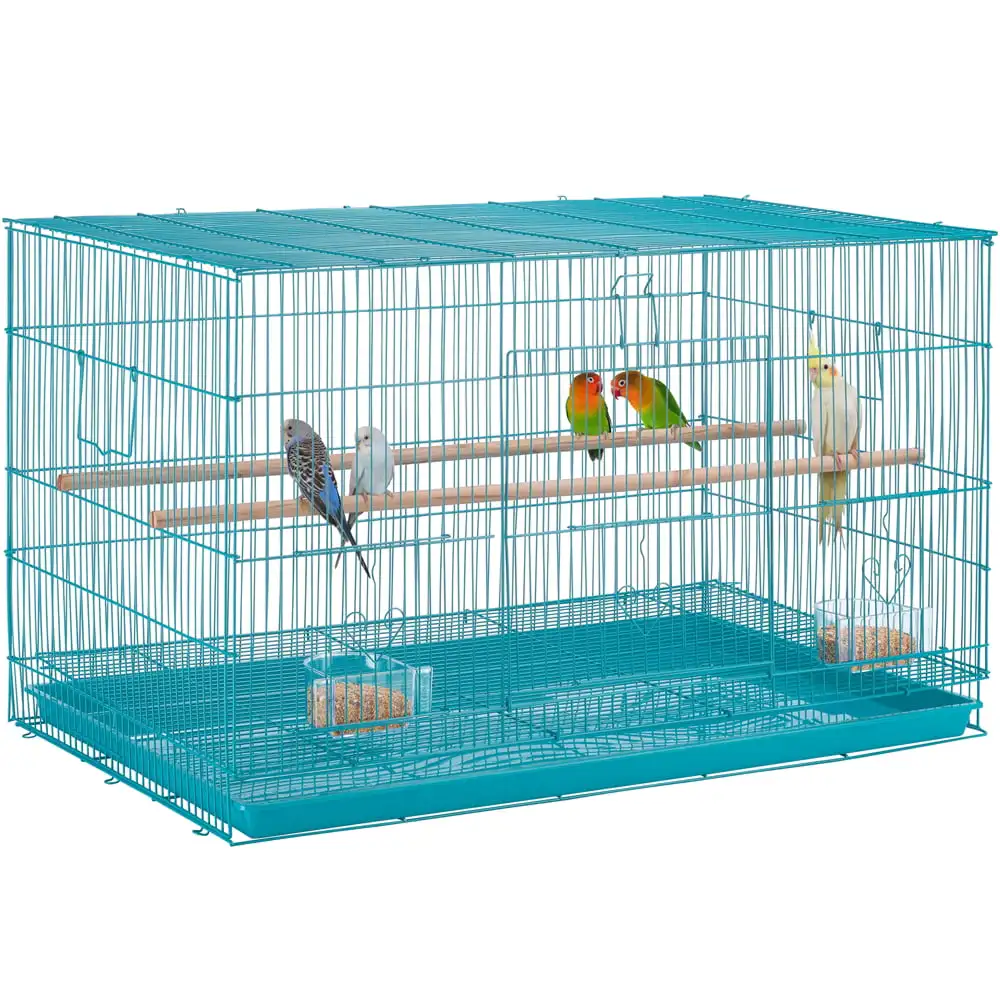 

30" Bird Cage with Slide-Out Tray and Wood Perches, Teal Blue Bird Cage Cover
