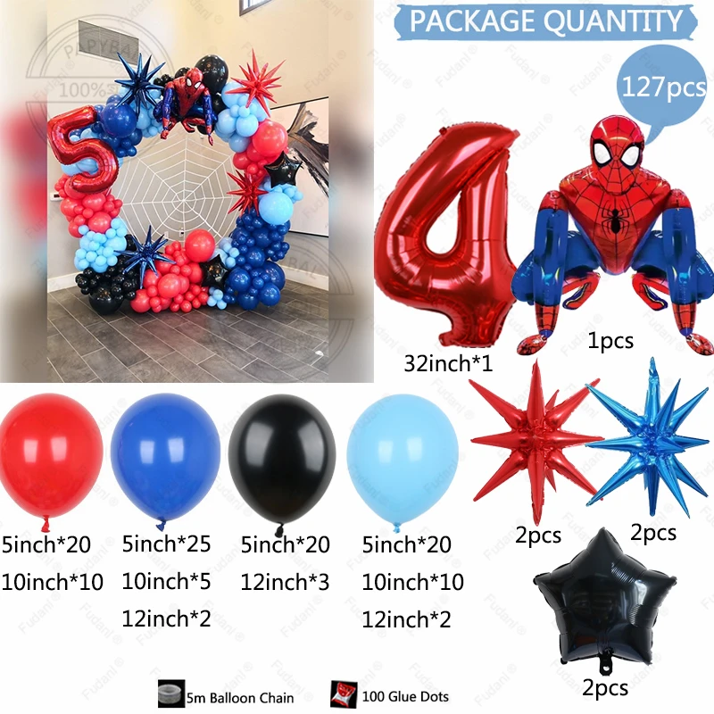 127 шт. воздушные шары с Человеком-пауком гирлянда арочный комплект красные синие