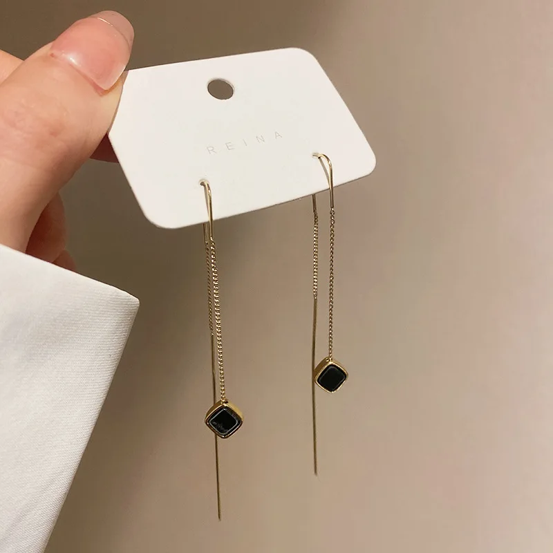 

Fashion Long Tassel Ear Line Earrings For Women Korean Temperament Black Geometric Drop Earrings Girls Daily Party Jewelry Gift