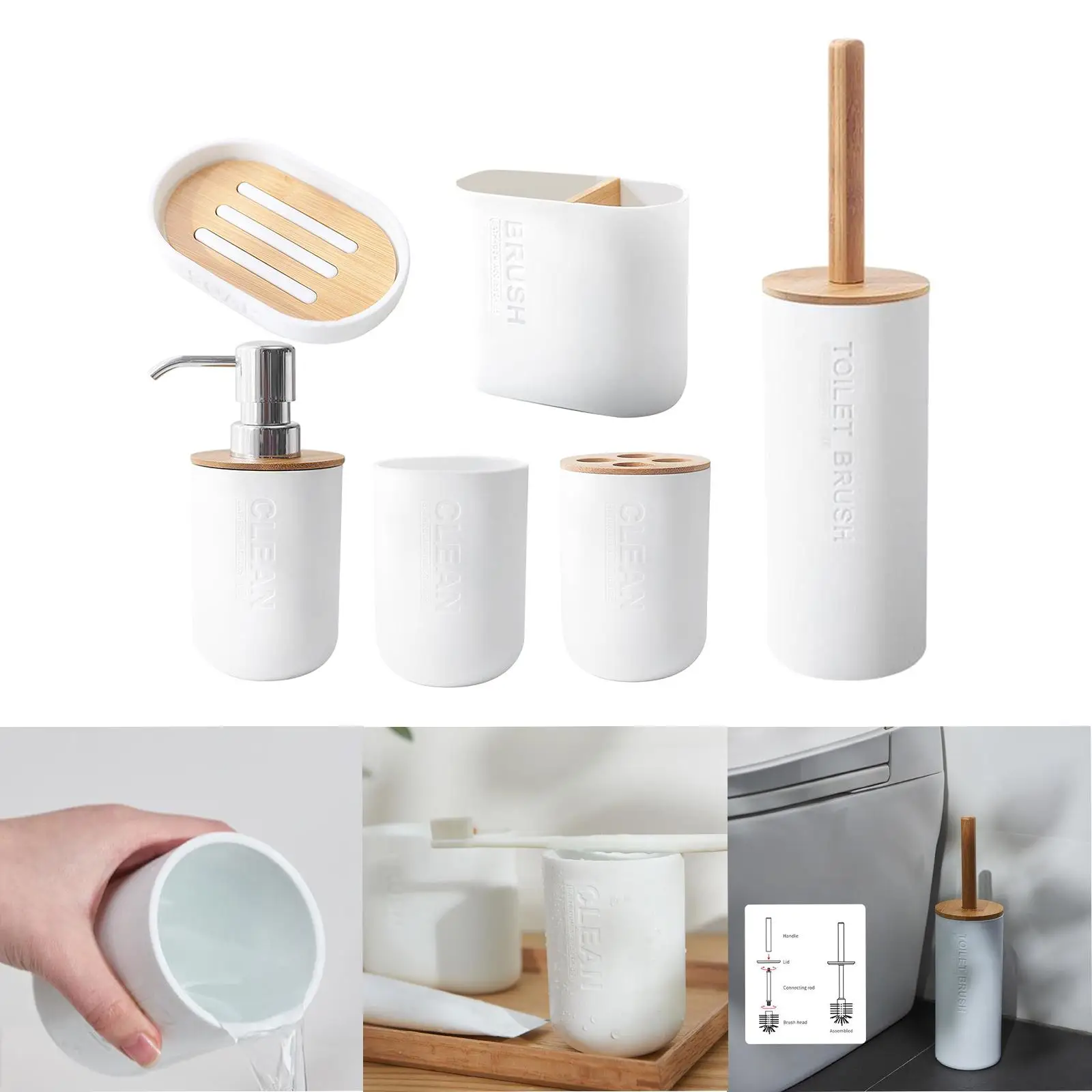 

Bathroom Accessories Set Toothbrush Holder Dish Toilet Brush White