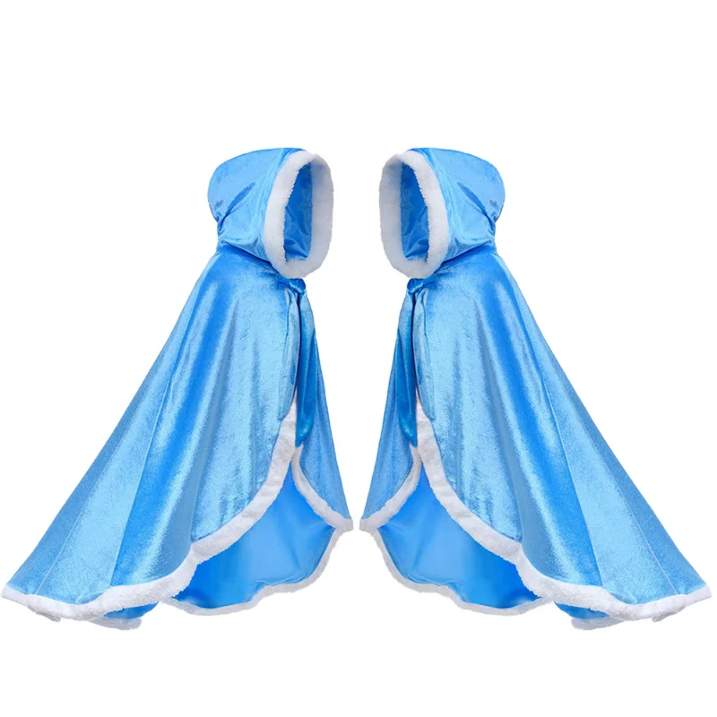 

Winter 2021 Girls Elsa Cloak Girls Plus Velvet Cloak Cape Girl Princess Blue Clothes Kids Children Cartoon Hooded Shawl Clothing
