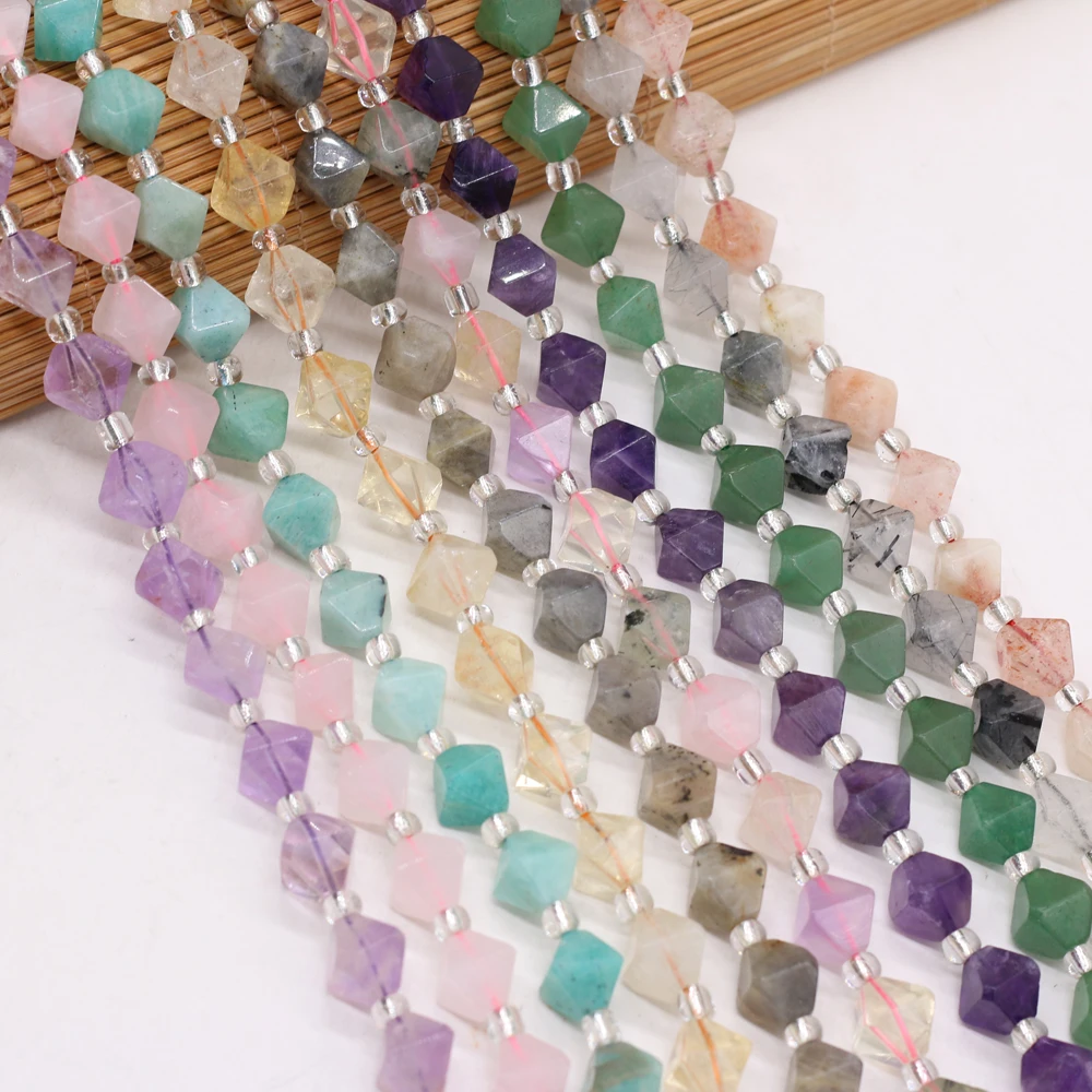 

2PCS Natural Stone Rose Quartz Tiger Eye Irregular Diamond Beaded For Jewelry Making DIY Necklace Bracelet Accessories Gems Gift