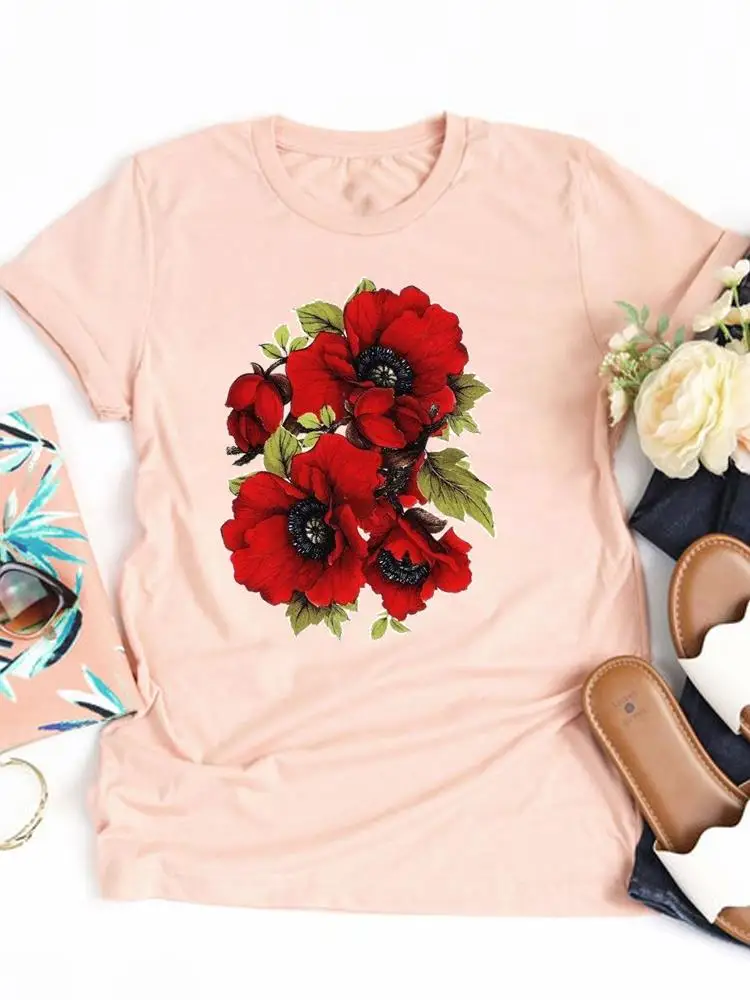 

Футболка женская с принтом, милая одежда в стиле 90-х с акварельными цветами, топ с коротким рукавом, модная повседневная базовая одежда с при...