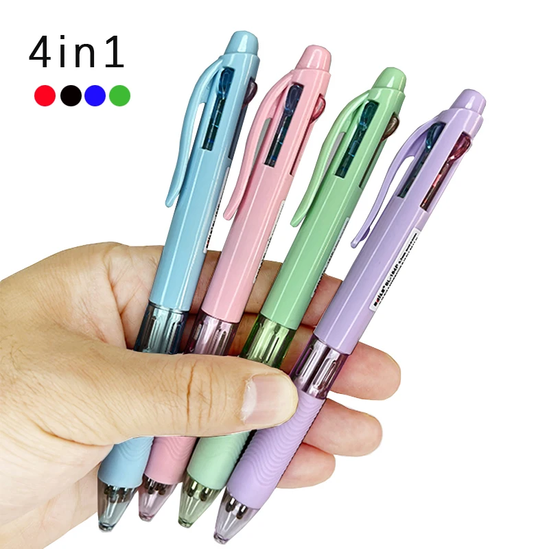 4 In 1 Cute Multicolor Ballpoint Pens Colored Black Blue Green Red Ink Ball Pens for Writing School Office Supplies Stationery