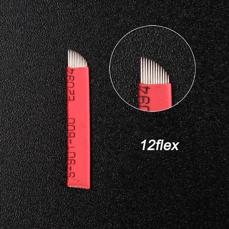 

100 шт. иглы для микроблейдинга лопатки для бровей 12 14 16 18F U18 пин Стерильная форма Полуперманентная игла ручные лезвия синие