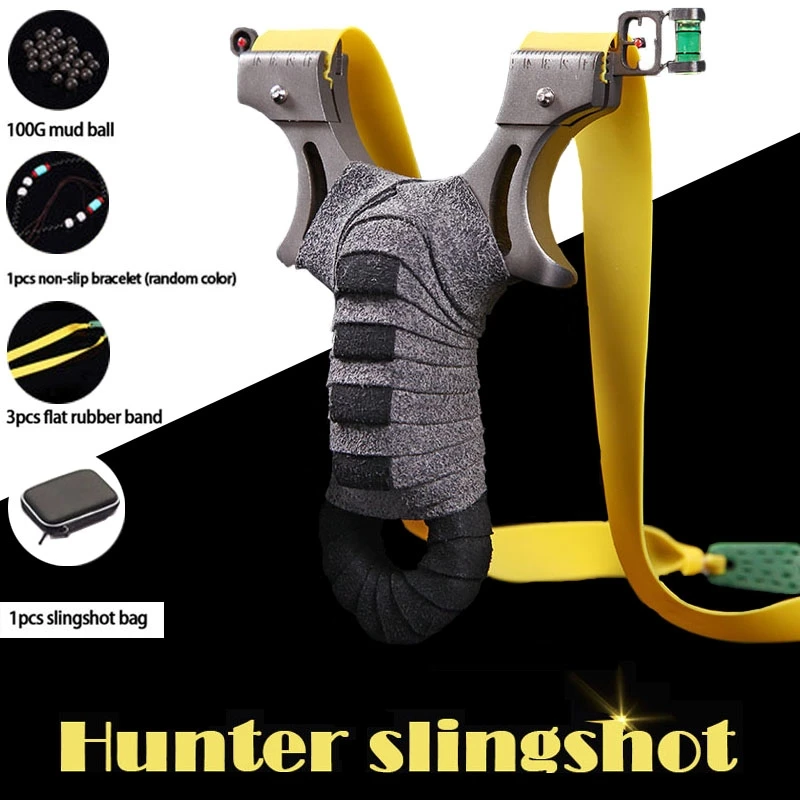

Precision Stainless Steel Hunter Slingshot Flat Leather Sling Shot Fast Pressure Outdoor Hunting Catapult Horizontal Aiming