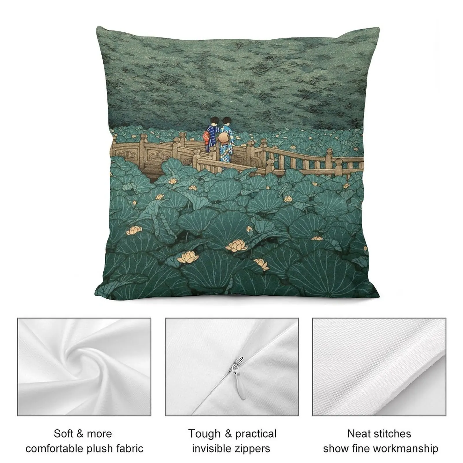 Benten Pond at Shiba Kawase Hasui подушка в японском стиле