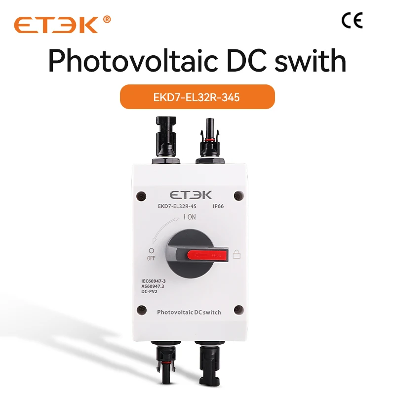Фото Солнечная система ETEK, переключатель постоянного тока IP66 32A, наружный PV солнечный переключатель 4P 1000V UKPM, Вращающаяся ручка IP66, водонепроницаемый EKD7 №2