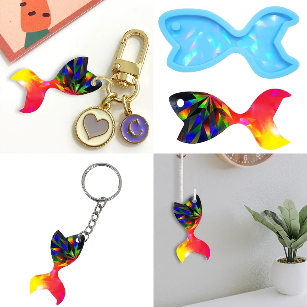 

DIY Goldfish Holographic Silicone Mold Fishtail Keychain Pendant Jewelry Decorative Mold For Handmade Resin Craft Making