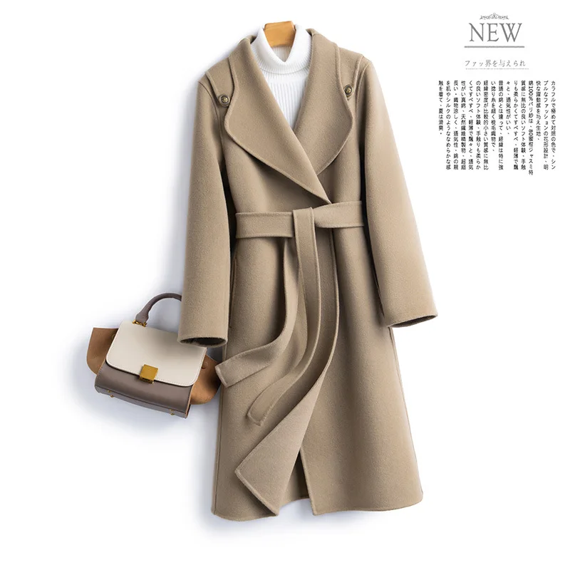 

Женское двустороннее шерстяное пальто средней длины, белое высококачественное приталенное шерстяное пальто в Корейском стиле, Осень-зима 2023