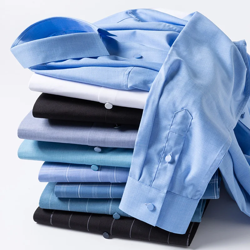 

Stretch Non-Iron Men Dress Shirt Long Sleeve Square Collar Solid Soft Man Office business Formal Shirts Easy Care 2022 New