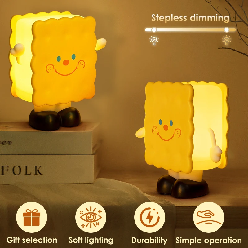 

Cookie Biscuit LED Night Light USB Rechargeable Children's Bedroom Decorative Light Infinitely Dimmable Eye Care Bedside Lamp