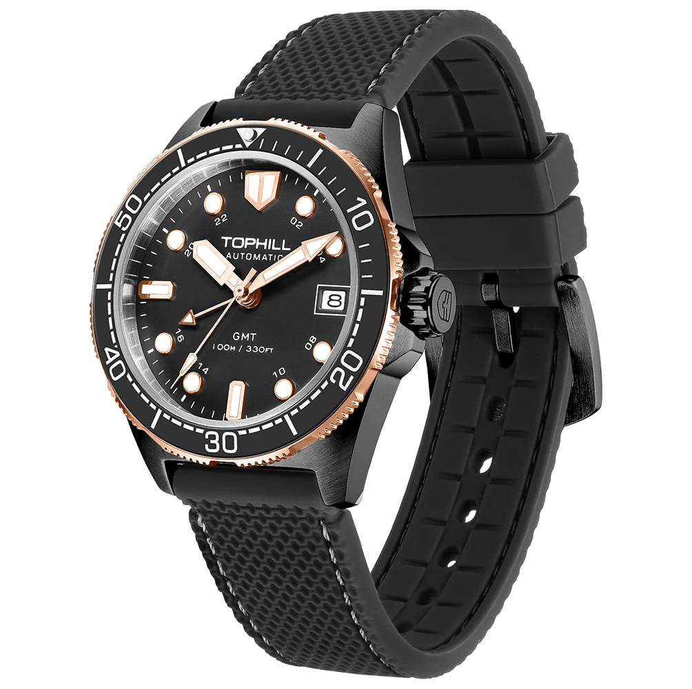 Фото Мужские часы Tophill NH34 GMT с автоматическим механизмом, керамическим безелем, светящимся циферблатом Bgw9, сапфировым стеклом, водонепроницаемостью 100 м, часы для дайвинга. №2