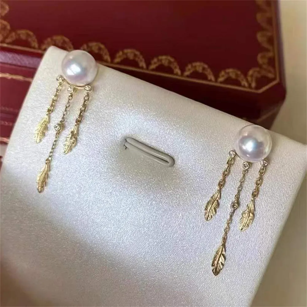 

DIY Pearl Earnail Accessories S925 Sterling Silver Jewelry Feather Earrings Women's Empty Fit 8-10mm Beads