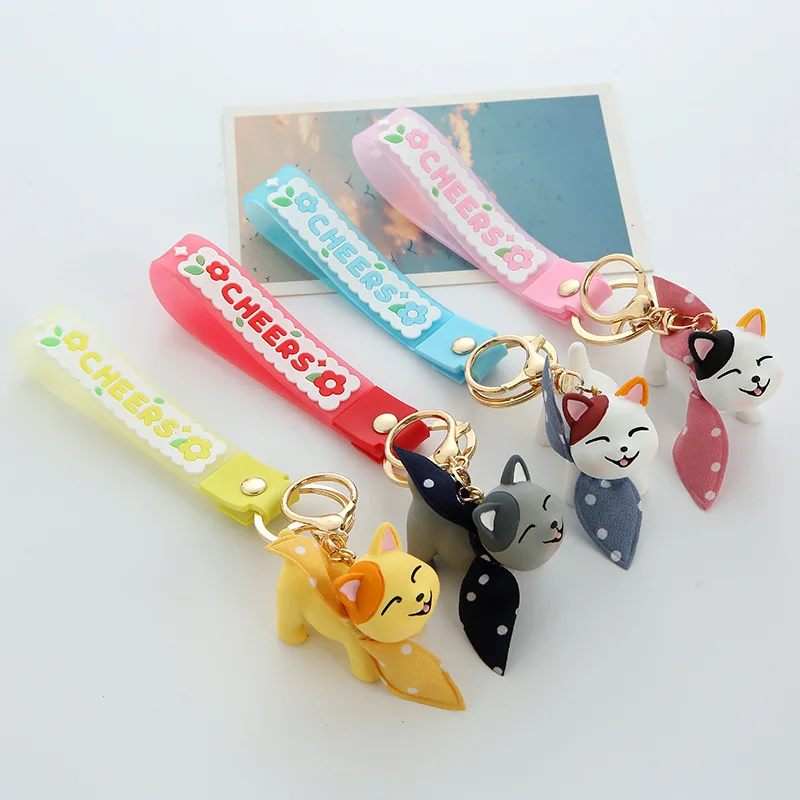 

Cute Resin Keychain Pink Bule Red New Cartoon Scarf Cat Creative Gift Car Bag Personality Animal Smiley Pendant Unisex Wholesale