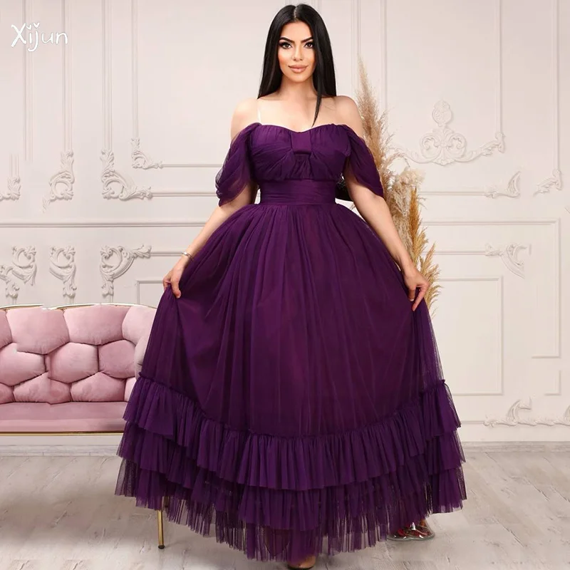 

Xijun Tiered Ball Gown Prom Dresses Off The Shoulder Spaghetti Strap Dubai Arabic Saudi Arabia Evening Gowns Women 2022 Custom