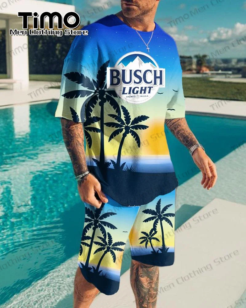 Hawaiian Men's Set Summer Beach Fashion Casual T-shirt+Shorts 2 Piece Set Daily Oversized Loose O-Neck Sportswear For Men