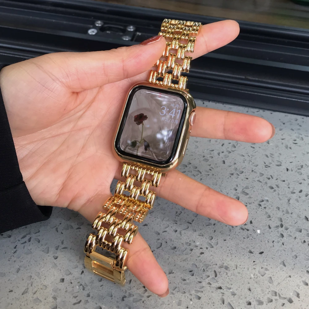 Luxury Stainless Steel Strap For Apple Watch 8 Band Ultra 49mm 45mm 41mm 44mm For iWatch Series SE 7 6 Belt Women's steel strap