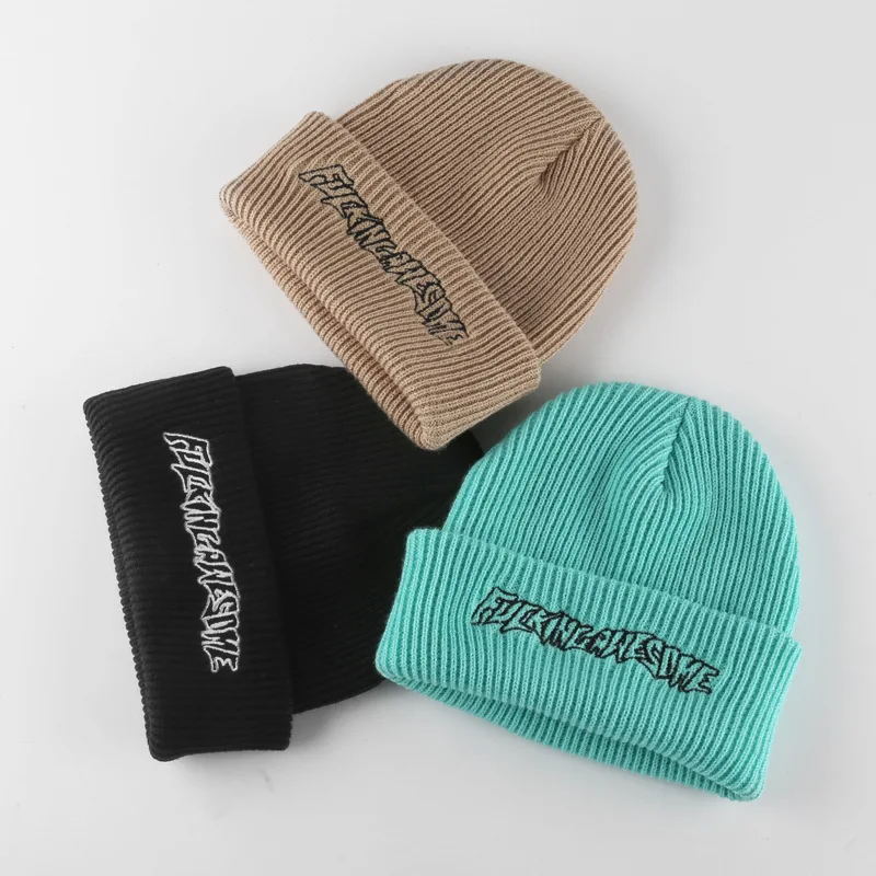 Шапка-бини для мужчин и женщин Зимняя однотонная шапка плотная вязаная дешевая