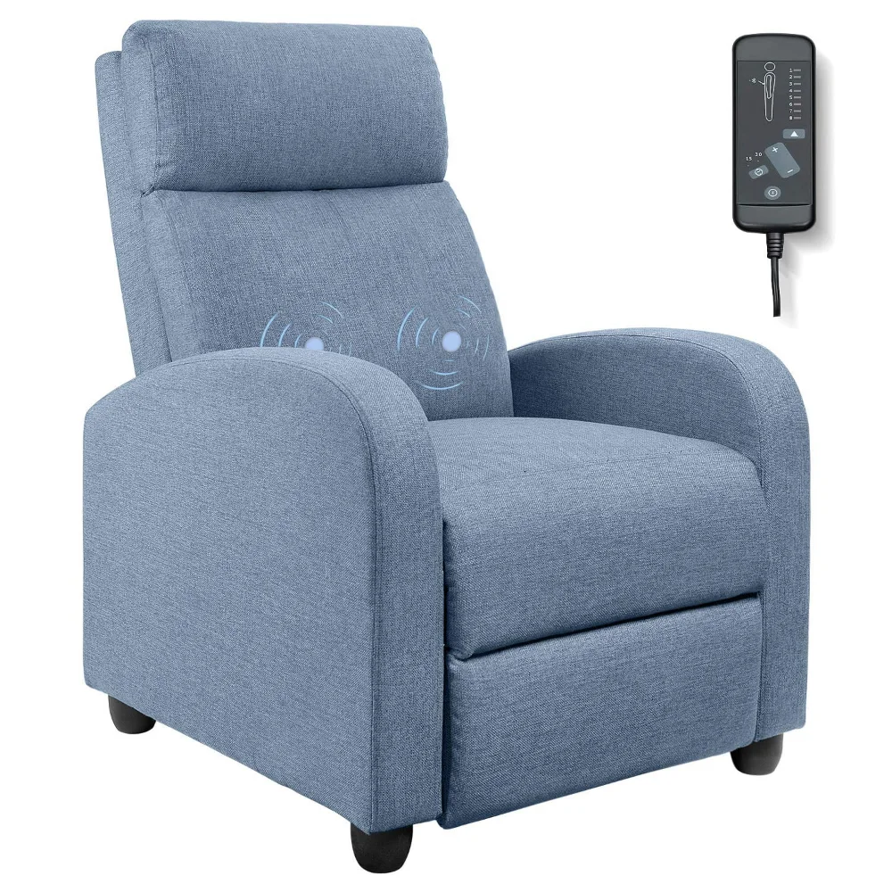 

Lacoo раскладное массажное кресло толстый мягкий одиночный льняной тканевый кресло с откидной спинкой диван клубный стул сиденье для домашнего кинотеатра, синий
