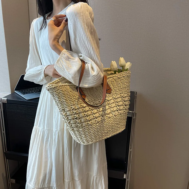 Женская соломенная сумка большой вместимости летняя пляжная для отдыха модная