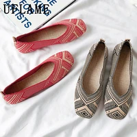 striped print women flat shoes square head elastic fabric casual shoes soft sole fisherman shoes comfortable maternity mom shoes