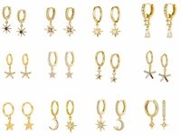 925 sterling silver needle fashion fine star dangle earrings cz zircon small circle huggie hoop earrings for women jewelry 2022