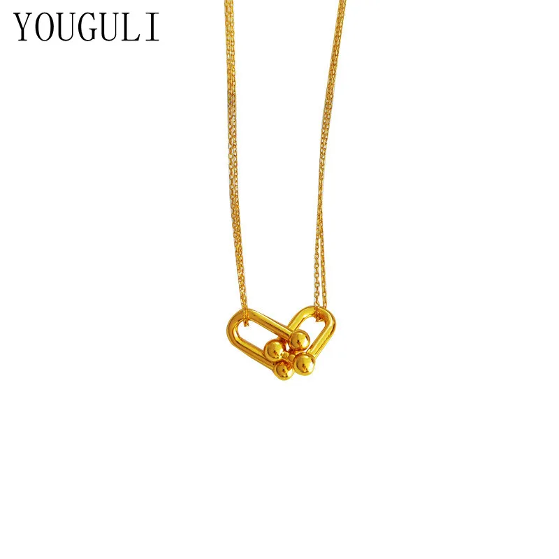 

Trendy Jewelry Metal Brass Geometric Pendant Necklace Simply Design Golden Plating Thin Chain Necklace For Women Gifts