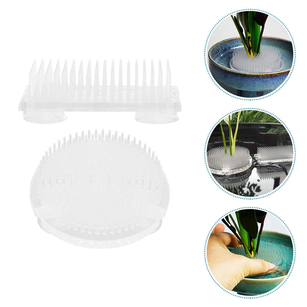 

2 Pcs Flower Arrangement Accessories Clear Plastic Vase Frog Fixation Base Pin Holder Vases