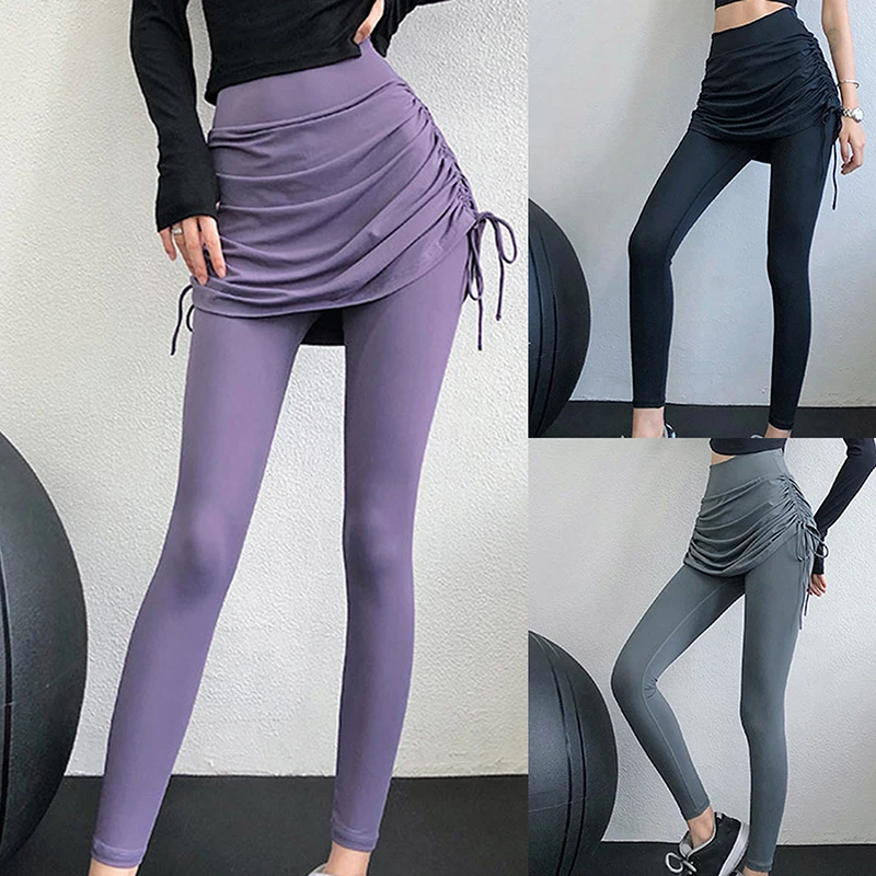 

Women's Fitness Culottes 2022 Stretch Fake Two-piece Yoga Pants High Waist Hip-lifting Tight-fitting Dance Sports Pants