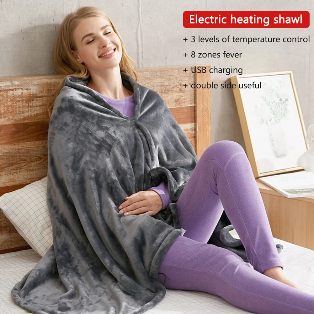 

Winter USB Heated Warm Shawl Electric Heating Plush Throw Blanket Heated Cape Heating Lap Blanket Coral Flannel Heated Blanket