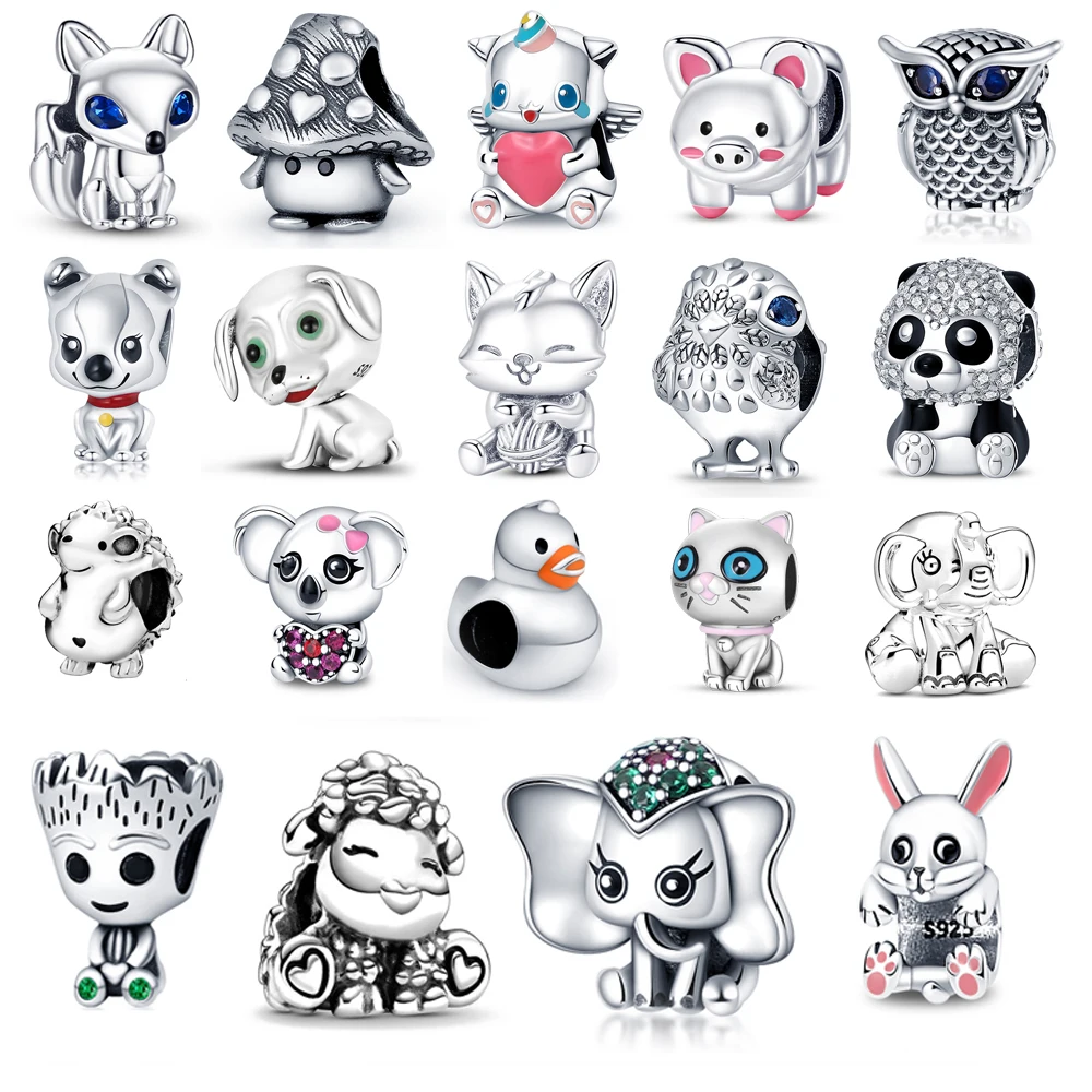 

925 Sterling Silver Heart Circular Animal Beads Original Pandora Charm Bracelet For Women DIY Fashion Silver 925 Jewelry Making
