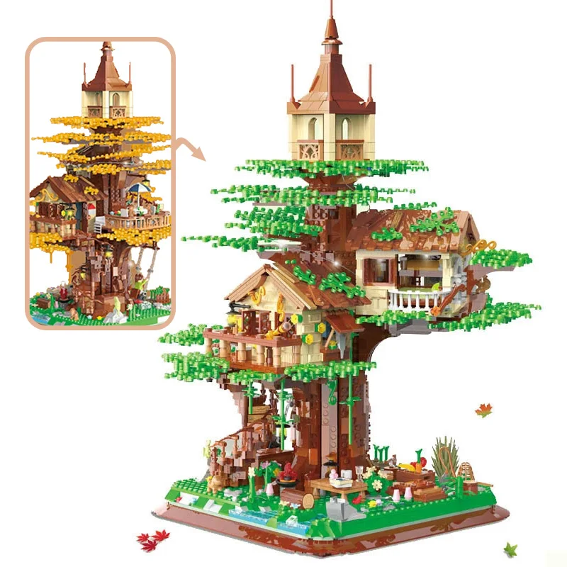 

3380+Pcs 2 in 1 Spring And Autumn Tree House Micro Building Blocks City Street View Jungle Architecture Bricks Toys For Children