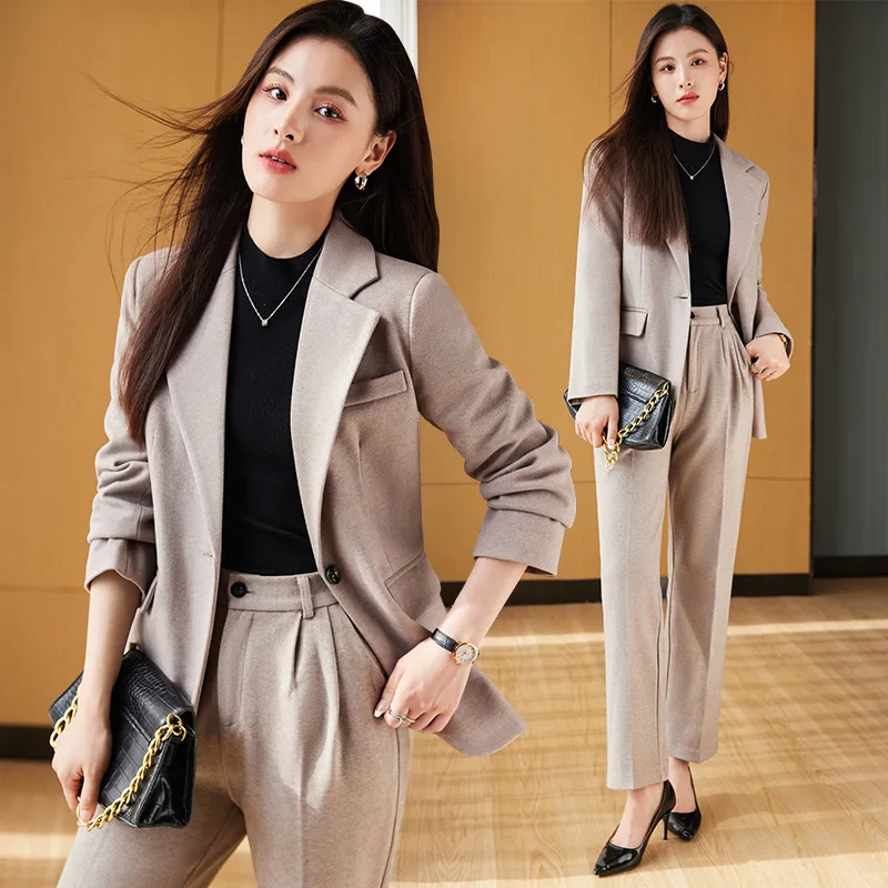 Grey Wool Suit Coat Female Autumn Winter 2022 Small Man New Temperament High-grade Sense of The Street Suit Two-piece Female