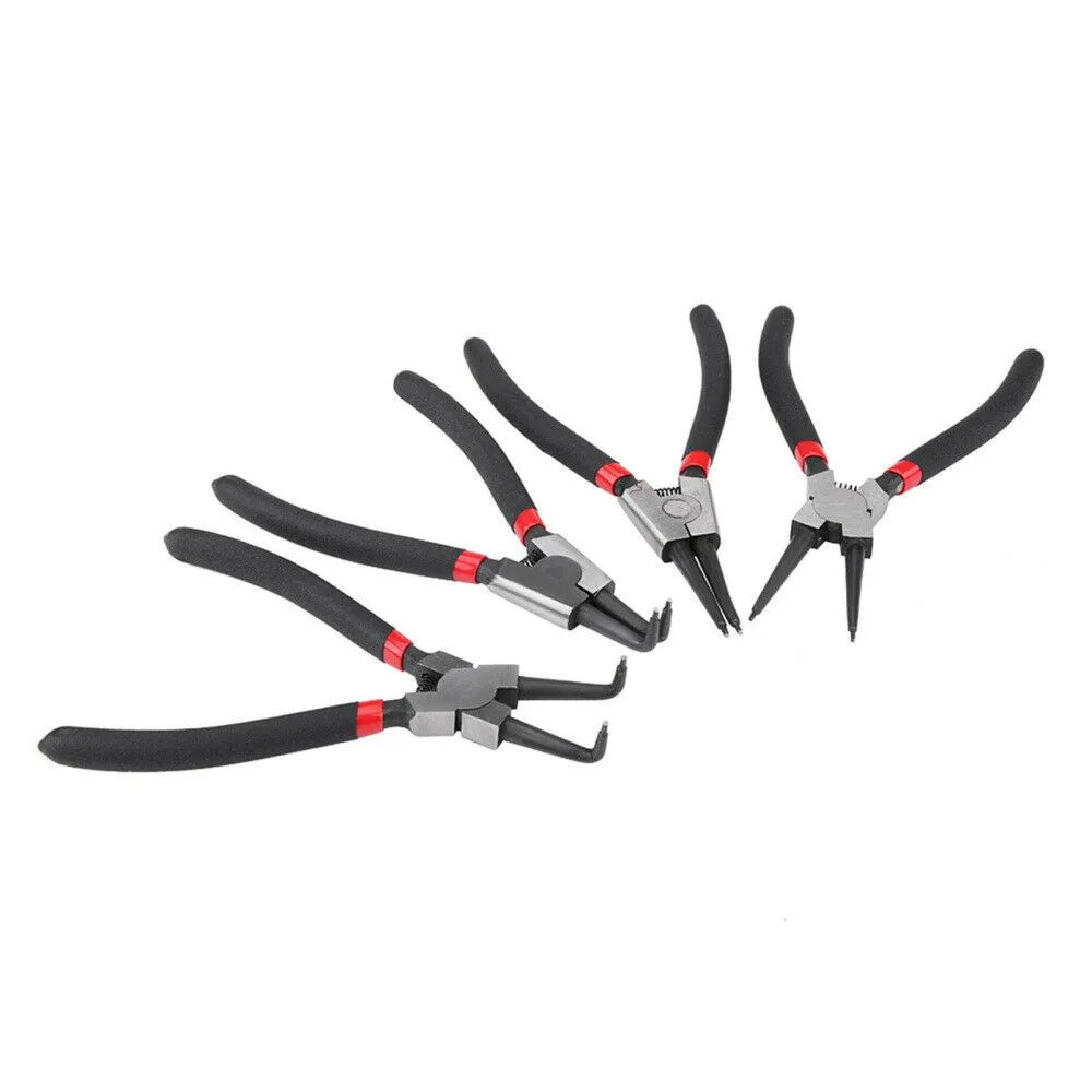 

4Pcs Circlip Plier Set 7'' Long Nose Plier Staight Bent Plier Inner Outer Staight Bent Plier Retaining Snap Ring Remover Tool