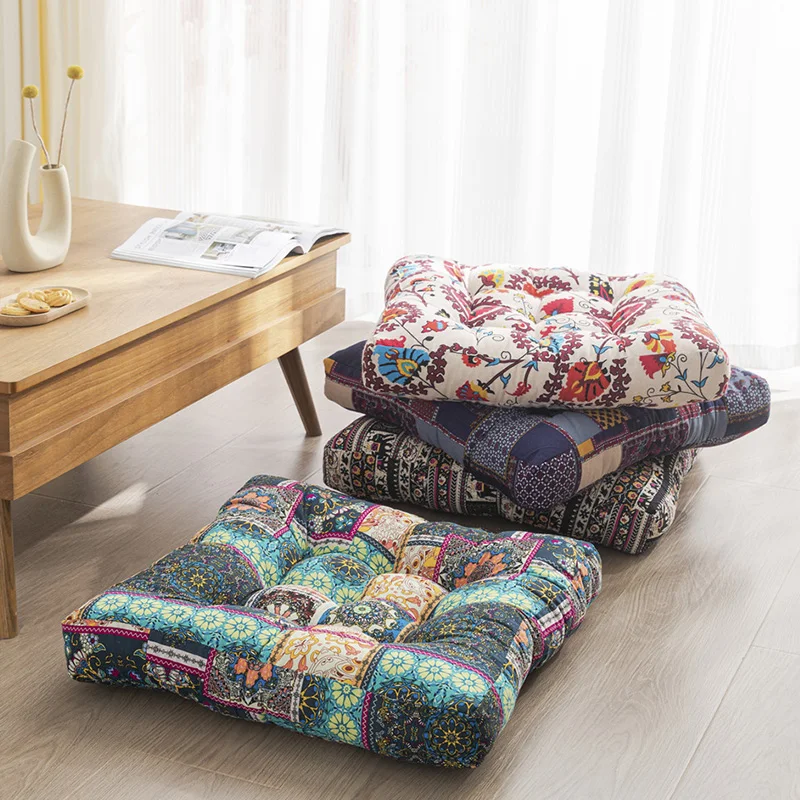 

55cm Boho Square Cushion Pillow For Seating on Floor Office Chair Seat Cushion Japanese Thick Tatami Cushions Cotton Floor Mat
