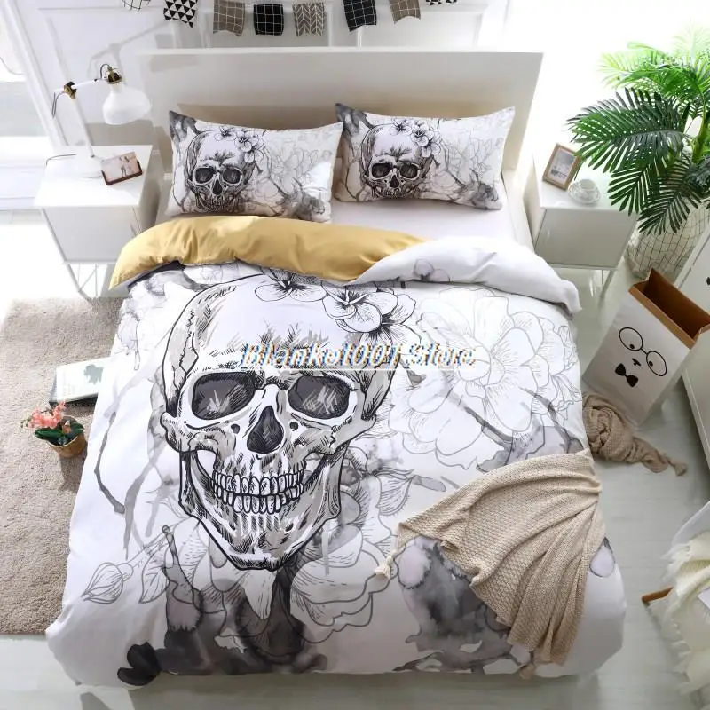 

3d Flowers skull Duvet Cover With Pillowcases Sugar Skull Bedding Set Au Queen King Size Flower Soft Bed Covers