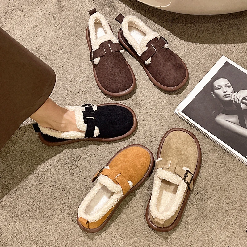 

Korean Shoes Casual Female Sneakers Loafers Fur Soft Slip-on Round Toe Women Autumn 2022 Slip On Winter New Moccasin Fall Basic