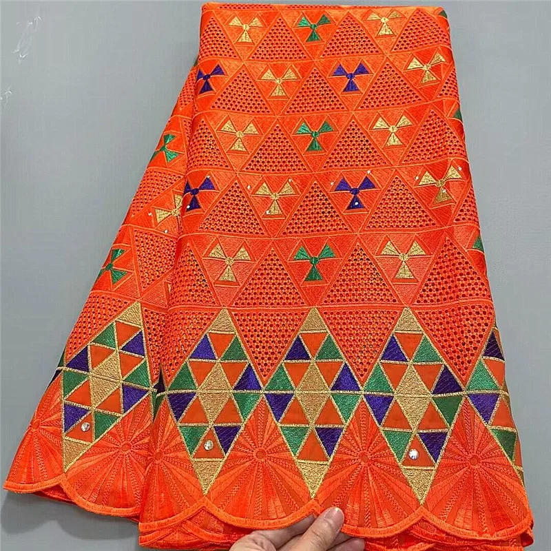 

5 Yard Swiss Fabric 2022 Latest Heavy Beaded Embroidery African 100% Cotton Voile Lace Popular Dubai Style For Wedding Party L53