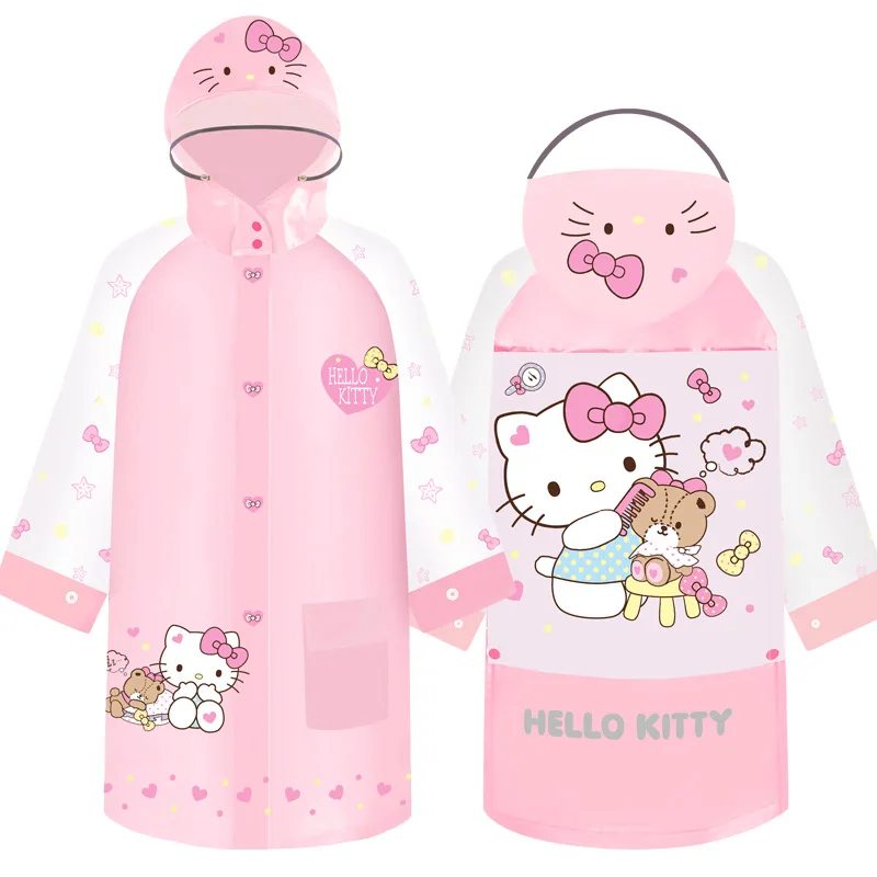 

1-10 Years Sanrio Hello Kitty Raincoat Kawaii Cartoon Boys Girls Pvc Waterproof Hooded Rainwear Easy To Carry
