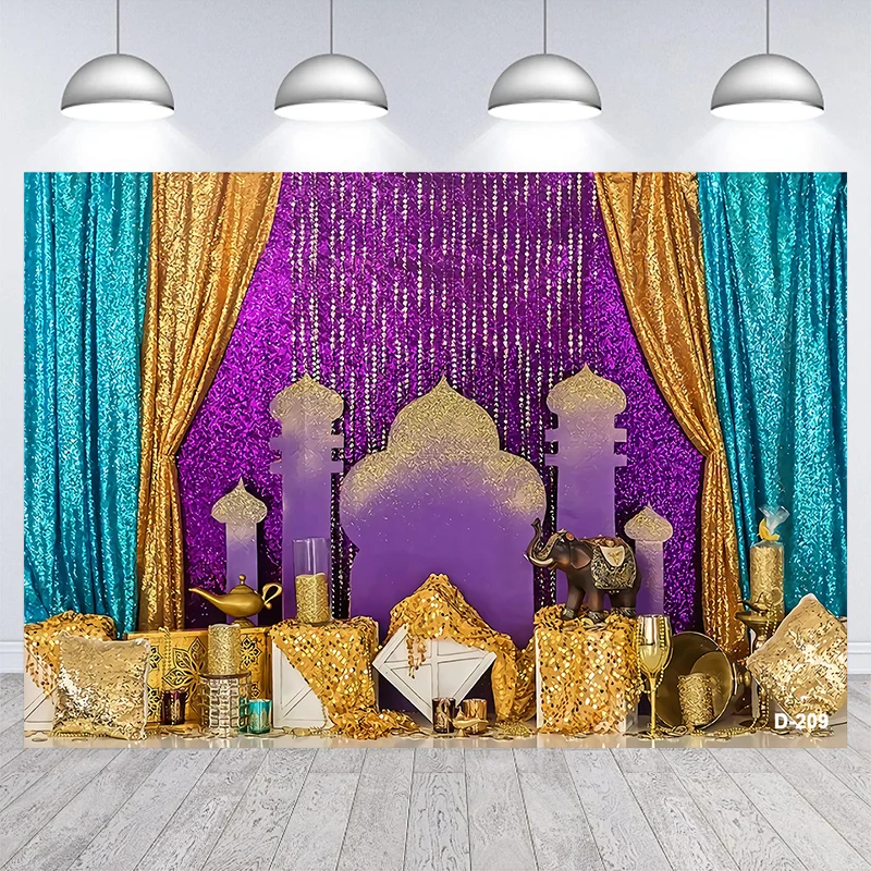 

Aladdin Photo Backdrop Girls Princess Gold Mosque Jasmine Happy Birthday Party Vaiana Decoration Photography Backgrounds Banner