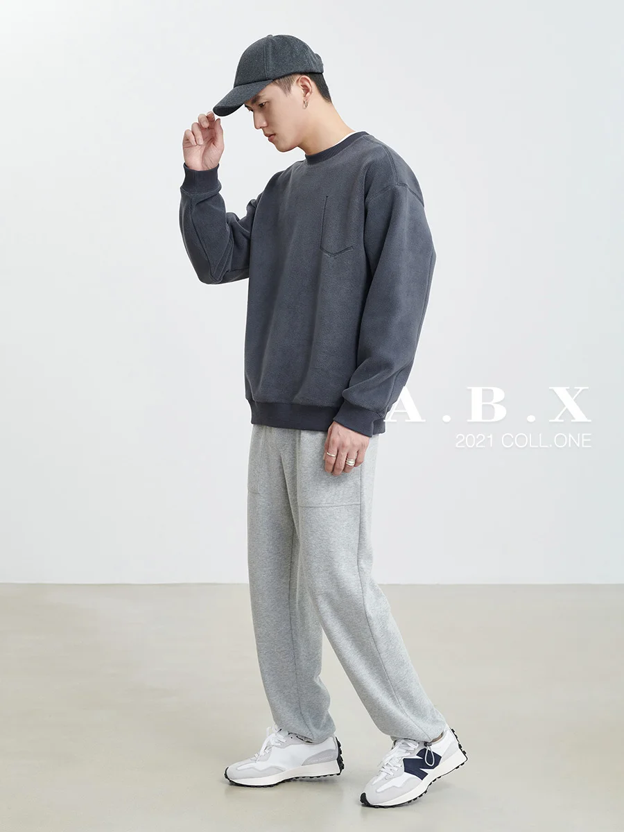 

Autumn and Winter Aoli Velvet round Neck Sweater Men's Spring and Autumn Loose Trendy All-Match Men's Velvet Thickened Long