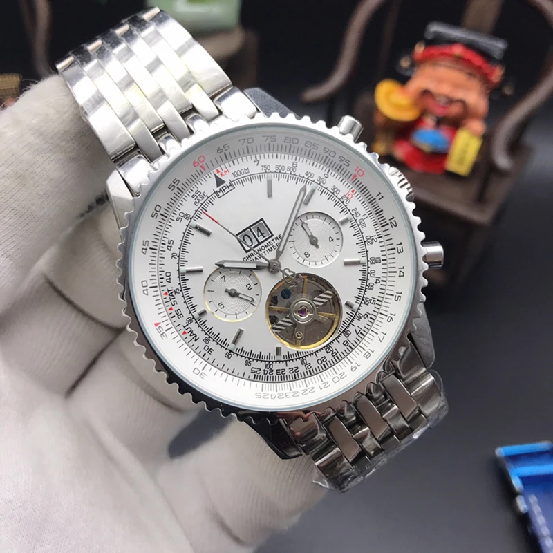 

Мужские механические часы с автоматическим турбийоном синего и кофейного цвета