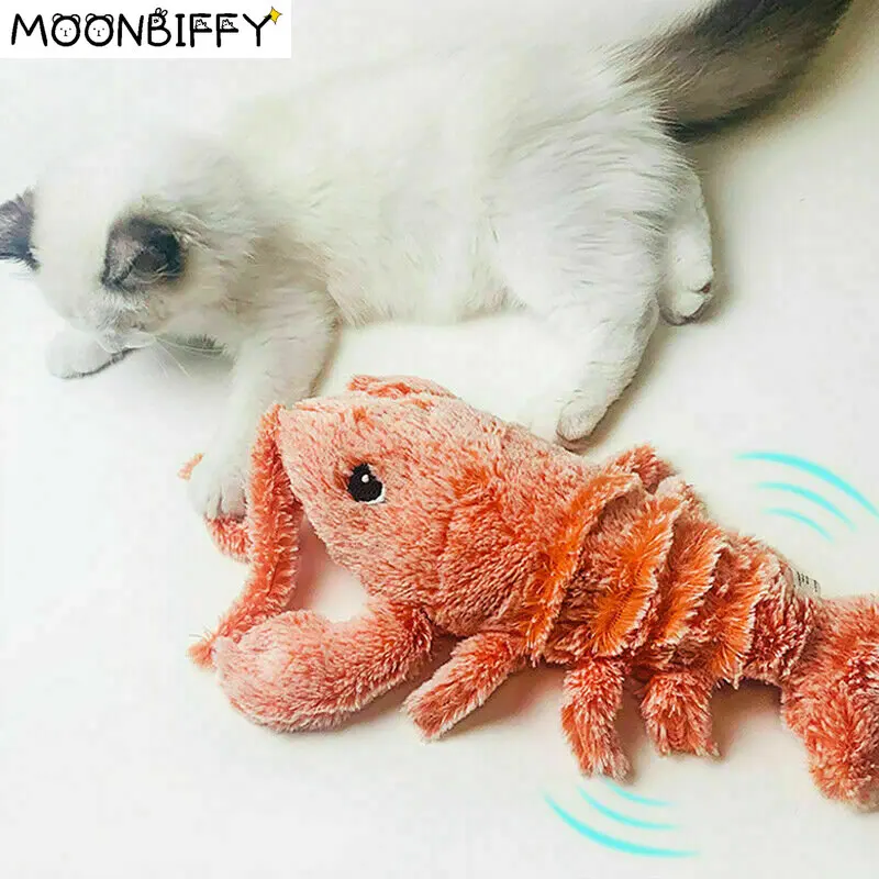 Pet Electric Jumping Cat Toy Shrimp Moving Simulation Lobster Dancing Plush Toys For Pet Dog Cats Stuffed Animal Interactive Toy