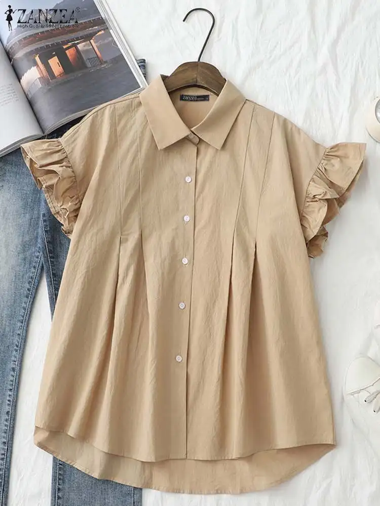 Корейский универсальный топ ZANZEA с оборками и коротким рукавом 2024 летняя женская